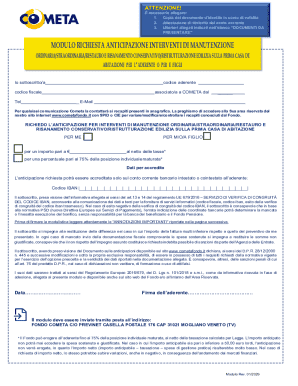Cometa Maintenance Anticipation Request Form