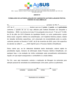 Brazil Self-Declaration Form for Black, Brown, or Quilombola Candidates