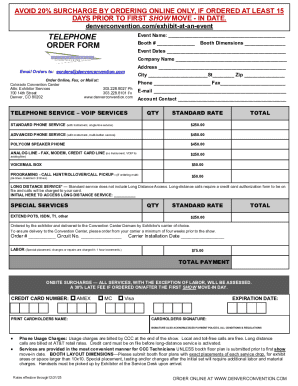 Colorado Convention Center Exhibitor Order Form