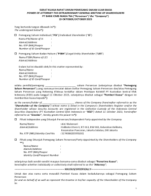 Power of Attorney for Extraordinary General Meeting of Shareholders