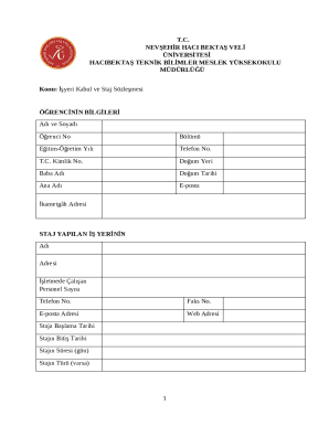 Nevşehir Hacı Bektaş Veli University Internship Agreement