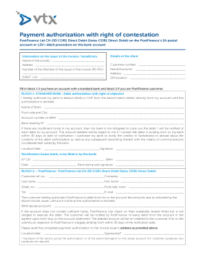 Swiss Payment Authorization Form