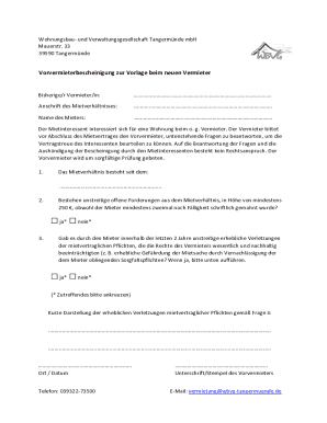 Vorvermieterbescheinigung Form