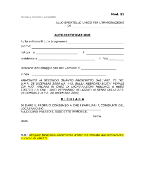 Italy Immigration Autocertification Form