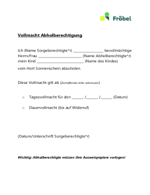 Vollmacht Abholberechtigung