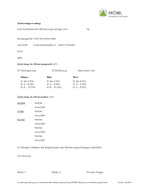 Kindergarten Betreuungsvertrag Change Agreement