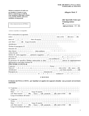 Nulla Osta Request for Family Member