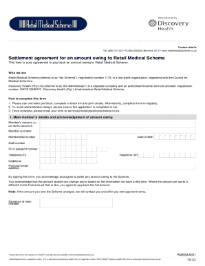 Settlement Agreement for Retail Medical Scheme