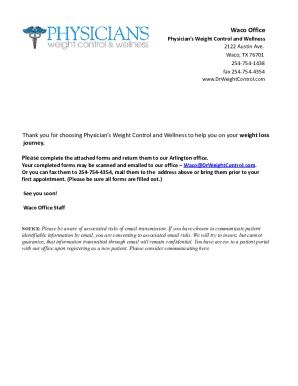 Physician’s Weight Control and Wellness New Patient Forms