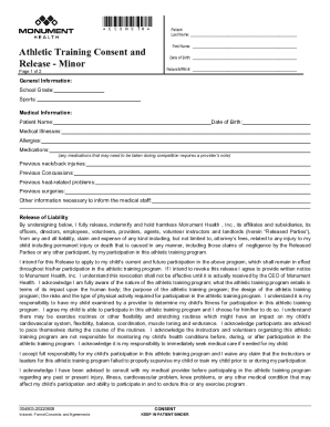 Athletic Training Consent and Release - Minor