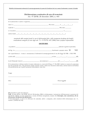 Modello dichiarazione indennità di accompagnamento