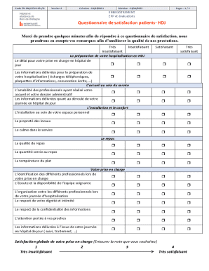 Questionnaire de satisfaction patients- HDJ