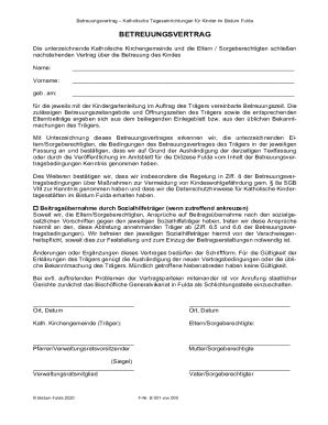 Katholische Kindergarten Betreuungsvertrag