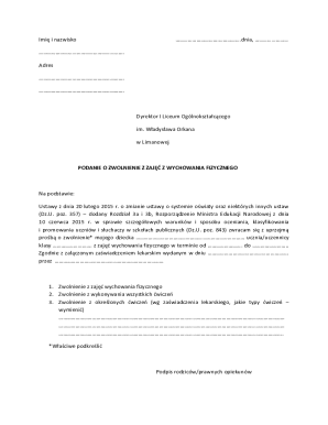 Application for Exemption from Physical Education Classes