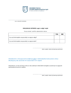 Religion and Ethics Attendance Declaration