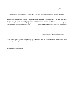 Parent Consent for Religious or Ethics Classes