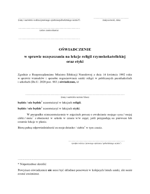 Polish Religious and Ethics Class Attendance Declaration