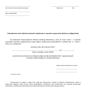Polish Religious Education Consent Form