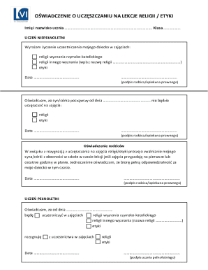 Religious or Ethics Class Attendance Declaration