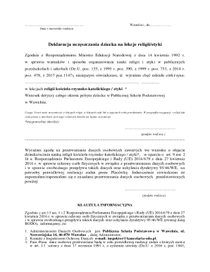 Religious or Ethics Class Attendance Declaration