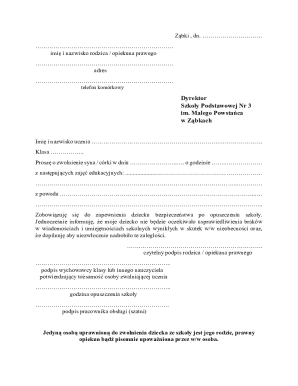 School Absence Permission Form