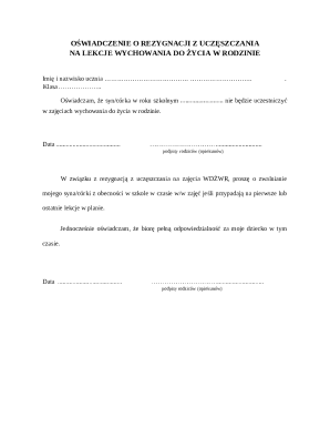Resignation from Family Life Education Classes