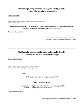 Religious or Ethics Attendance Declaration Form