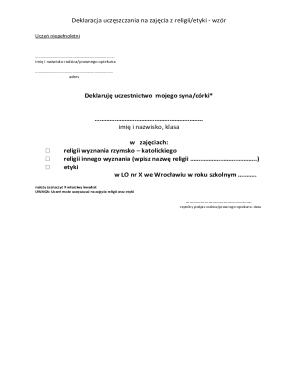 Religious or Ethics Class Attendance Declaration