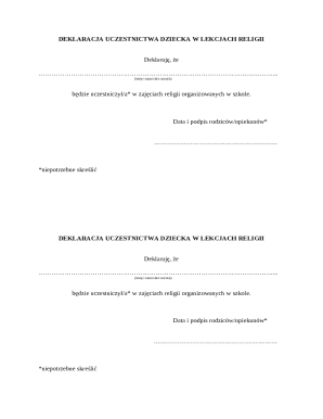 Religious Education Participation Declaration