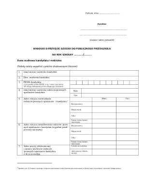 Application for Admission to Public Preschool