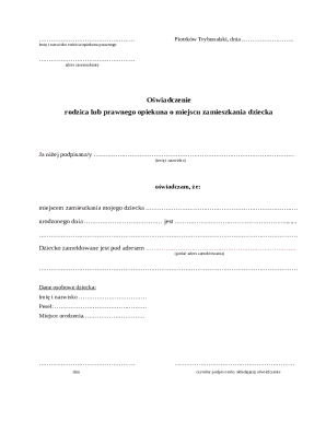 Parent Legal Guardian Residence Declaration