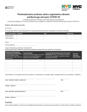 COVID-19 Health Risk Certification Form