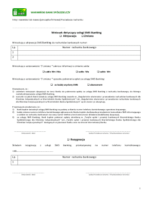 WARMIŃSKI BANK SPÓŁDZIELCZY SMS Banking Request Form