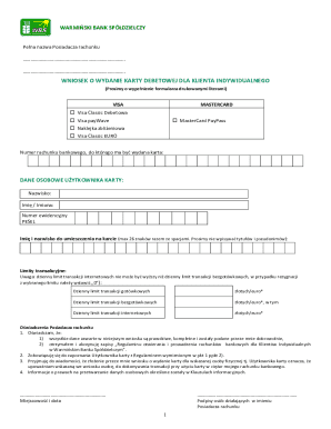 WARMIŃSKI BANK SPÓŁDZIELCZY Debit Card Application