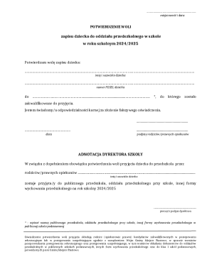 Poland Preschool Enrollment Confirmation Form