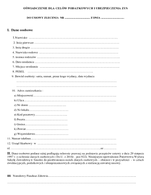 Tax and ZUS Insurance Declaration for Contract Work