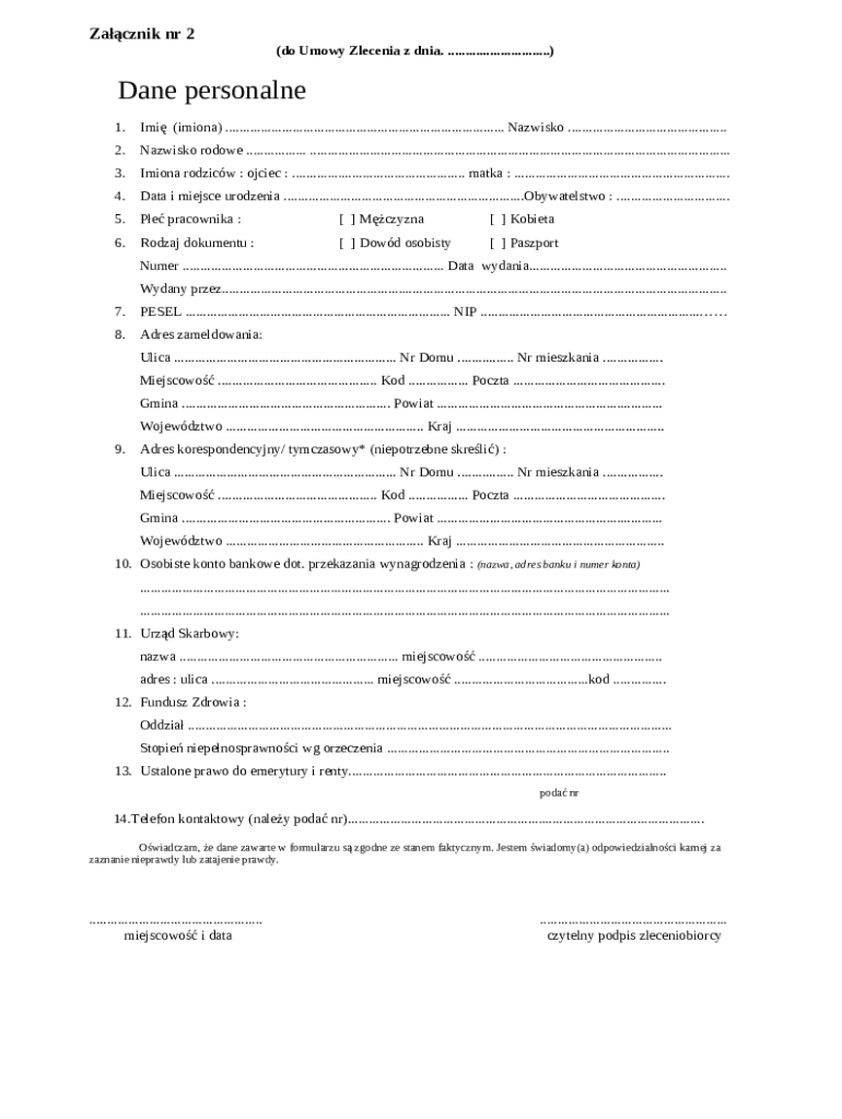 Polish Contract Example Polish Employment Contract Annex - Blank Fillable Template | Fill Out ...