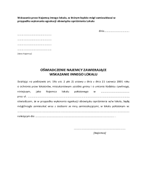 Tenant Declaration of Alternative Residence