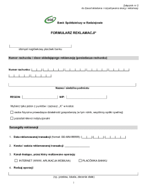 Bank Complaint Form