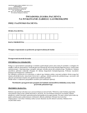 Patient Consent Form for Gastroscopy