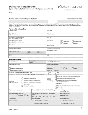 German Employee Personnel Questionnaire