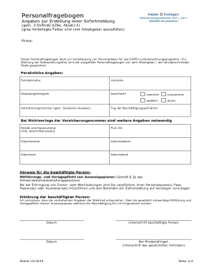 German Employee Data Form