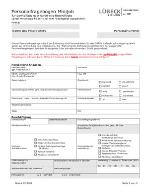 German Minijob Employee Information Form
