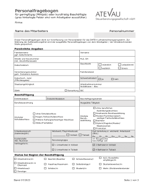 German Minijob Employee Information Form