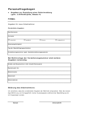 German Employee Personal Information Form