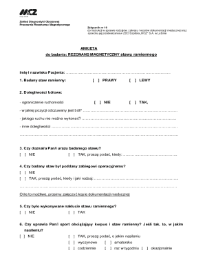 Medical Questionnaire for MRI of the Shoulder