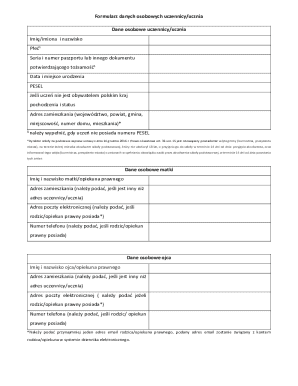 Student Personal Data Form