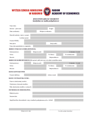 Polish Graduate Studies Application Form