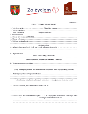 Personal Questionnaire Form