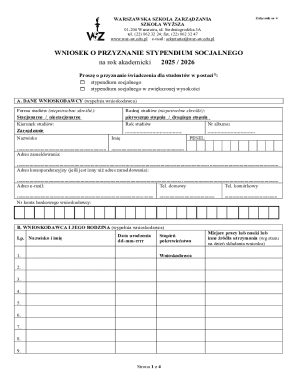 Warsaw School of Management Social Scholarship Application